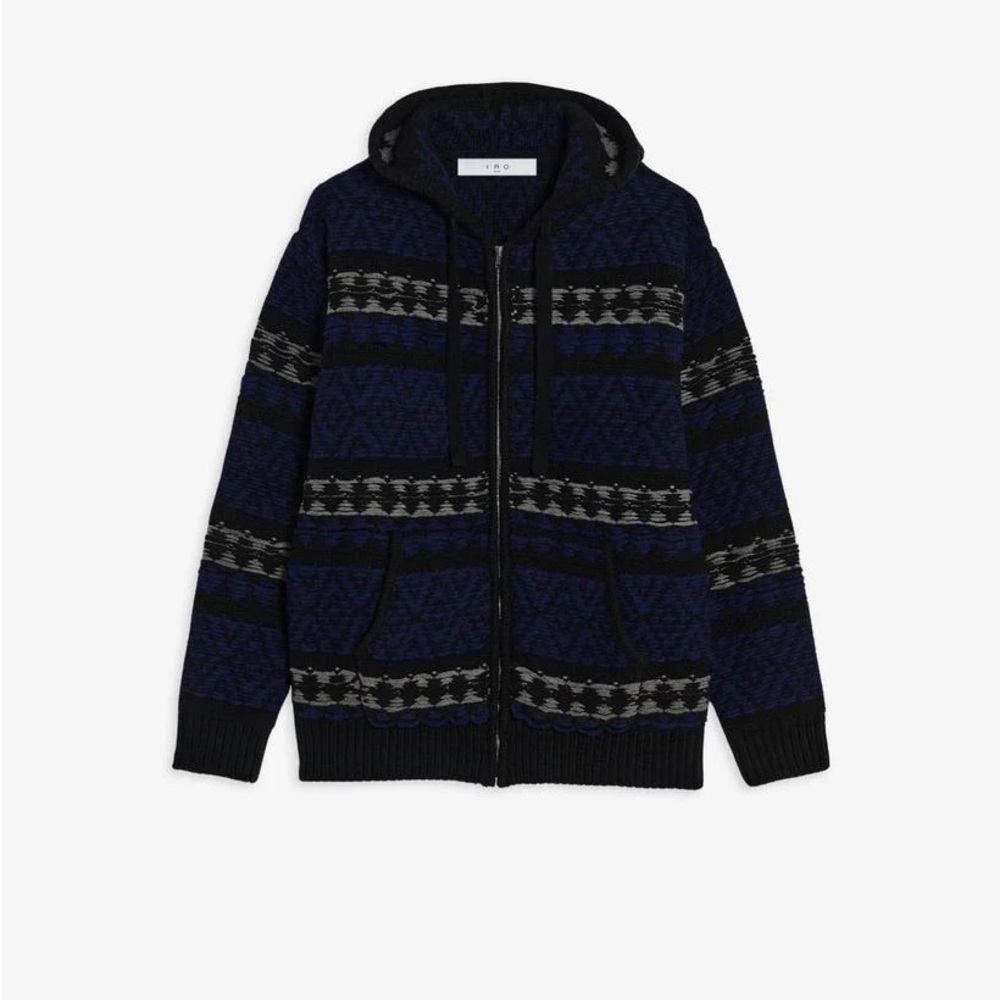 Iro Gilet Jacquard Men's Blue and Black Hooded Sweater